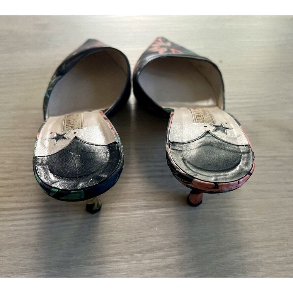 Jimmy Choo Mules Satin Black Floral Pointed Toe Heels Sandals Tropical Sz 38.5 - Picture 4 of 7